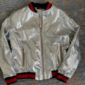 Women’s small metallic silver bomber jacket